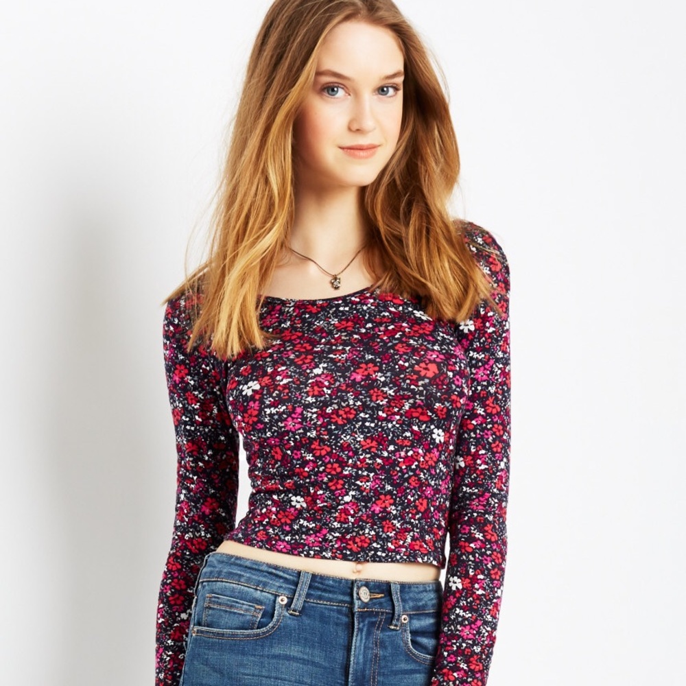 Floral Long Sleeve Crop Top